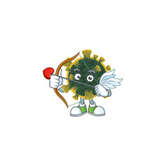 Sweet cartoon character of new coronavirus Cupid with arrow and wings