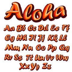 letters in orange paint, Aloha lettering, vector sketch alphabet
