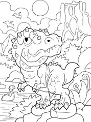 cartoon cute prehistoric dinosaur tyrannosaurus coloring book funny illustration