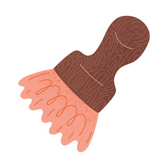 Shaving brush, barber shop tool with wooden handle, vector illustration isolated on white background, natural bristle brush for foam and grooming beard and mustache and whiskers