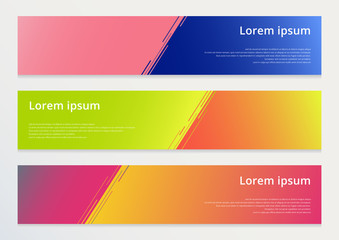 Set of abstract horizontal banner design template diagonal lines contrast colorful background.