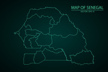 Map of Senegal, A Map of the country of Senegal, High Detailed Blue Map of Senegal isolated on white background. Vector illustration eps 10. - Vector