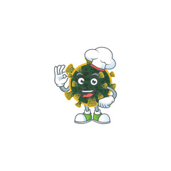 A picture of new coronavirus cartoon character wearing white chef hat
