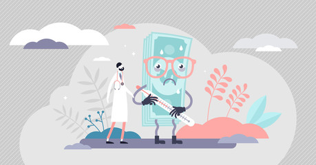 Health care crash concept, flat tiny person vector illustration