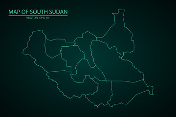 Map of South Sudan - Blue Geometric Rumpled Triangular , Polygonal Design For Your . Vector illustration eps 10. - Vector