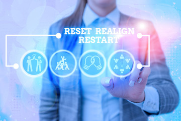 Writing note showing Reset Realign Restart. Business concept for Life audit will help you put...
