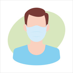 Vector man with medical face mask. Isolated on white background.
