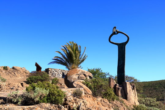 Monument Of Whistling Language At The Overlook Mirador De Igualero And The Church Iglesia De San Francisco In The Highland Of La Gomera, Canary Islands, Spain