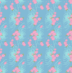 Fototapeta na wymiar Japanese Curl Bouquet Vector Seamless Pattern