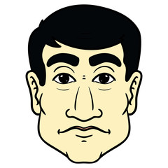 Face of a Japanese. Illustration, avatar, yellow, asian, almond eyes.