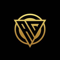 AQ logo monogram with triangle shape and circle rounded isolated on gold colors