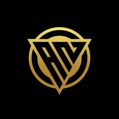 AN logo monogram with triangle shape and circle rounded isolated on gold colors