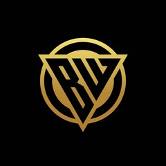 BW logo monogram with triangle shape and circle rounded isolated on gold colors