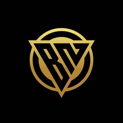 BN logo monogram with triangle shape and circle rounded isolated on gold colors - obrazy, fototapety, plakaty