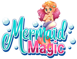 Font design for word mermaid magic on white background