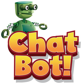 Font design for chat bot with green robot on white background