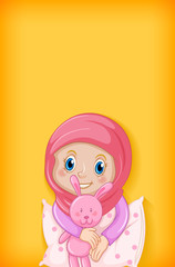 Background template design with happy muslim girl in pajamas