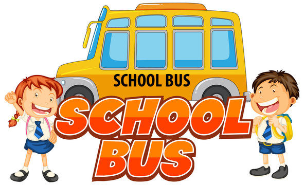 Font design for word school bus with kids by the bus