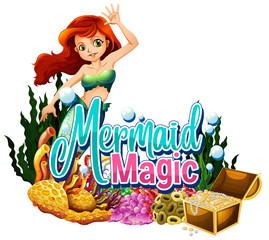 Font design for word mermaid magic on white background