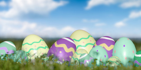 Easter composition on a garden background - 3d rendering