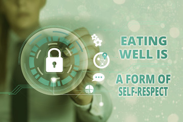 Conceptual hand writing showing Eating Well Is A Form Of Self Respect. Concept meaning a quote of...