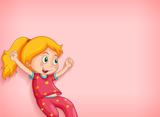 Background template design with happy girl in pajamas