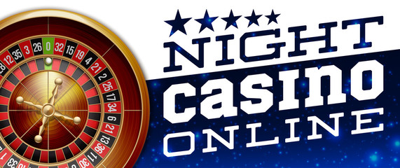 illustration Online Poker night casino banner with realistic american roulette on blue space. Marketing Luxury blue Banner Jackpot Online night Casino with 3d classic roulette. Advertising poster set.