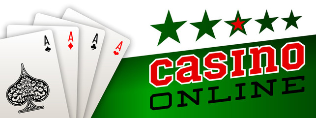 illustration Online web casino banner with american Poker playing cards on green background. Marketing Luxury green space Banner Poker playing cards. Advertising poster set Online web Casino Jackpot