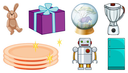 Different objects in big set on white background