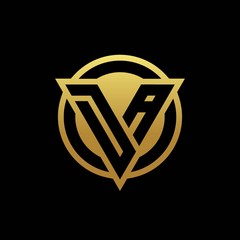DA logo monogram with triangle shape and circle rounded isolated on gold colors
