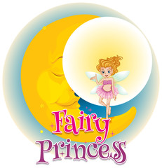 Poster design with word fairy princess with fairy flying around the moon