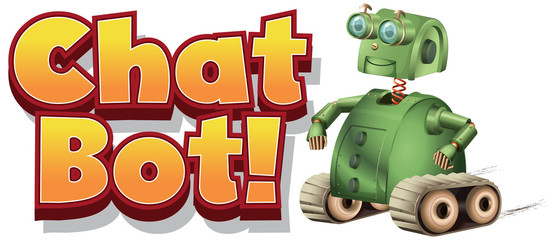 Font design for chat bot with green robot on white background