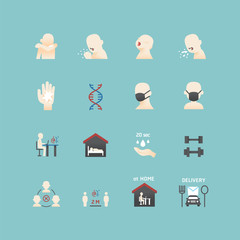 corona covid virus icons flat line design vector