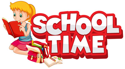 Font design for word school time with happy kids