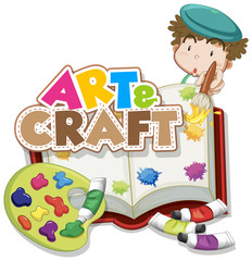 Font design for word art and craft with boy painting