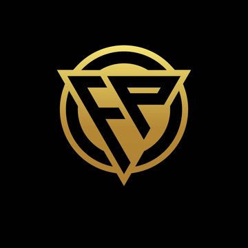 FP logo monogram with triangle shape and circle rounded isolated on gold colors