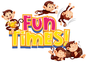 Sticker design for word fun times with cute monkeys