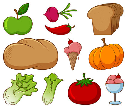Large set of different food and other items on white background
