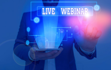 Writing note showing Live Webinar. Business concept for presentation lecture or seminar transmitted...