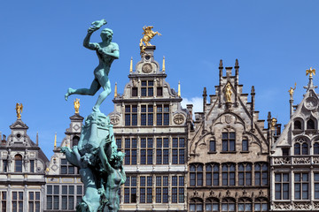 Fototapeta na wymiar Antwerp - Belgium - Statue of Silvius Brabo