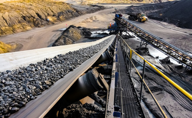Coal Ore on a conveyor belt for processing