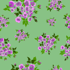 Fototapeta na wymiar Hand drawn pastel color vector illustration seamless pattern small pink roses