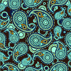 Seamless paisley pattern on the brown background