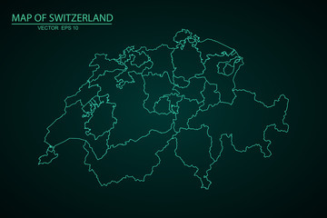 Switzerland map - blue geometric rumpled triangular low poly style gradient graphic background , polygonal design for your . Vector illustration eps 10. - Vector