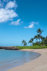 Vertical view of a beach in Koolina Oahu Hawaii.