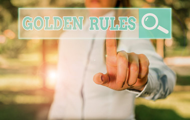 Text sign showing Golden Rules. Business photo showcasing basic principle that should always follow...