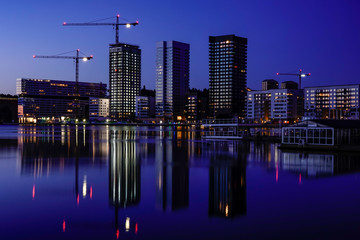 Obraz premium Stockholm, Sweden March 19, 2020 The skyline of Liljeholmstorget at dawn.