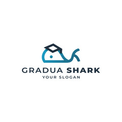 Modern Design Logo with Professionals, Graduation Hats with Sharks or Happy Graduation and Marine Animals