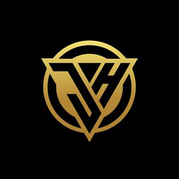 JH logo monogram with triangle shape and circle rounded isolated on gold colors