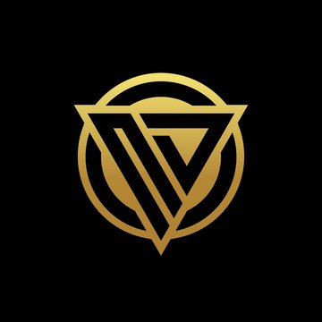 ND logo monogram with triangle shape and circle rounded isolated on gold colors